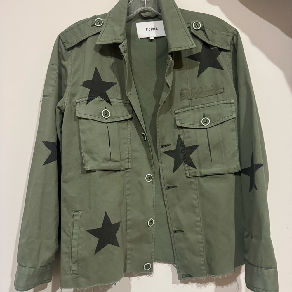 pistola Olive Green Star-Print Utility Jacket